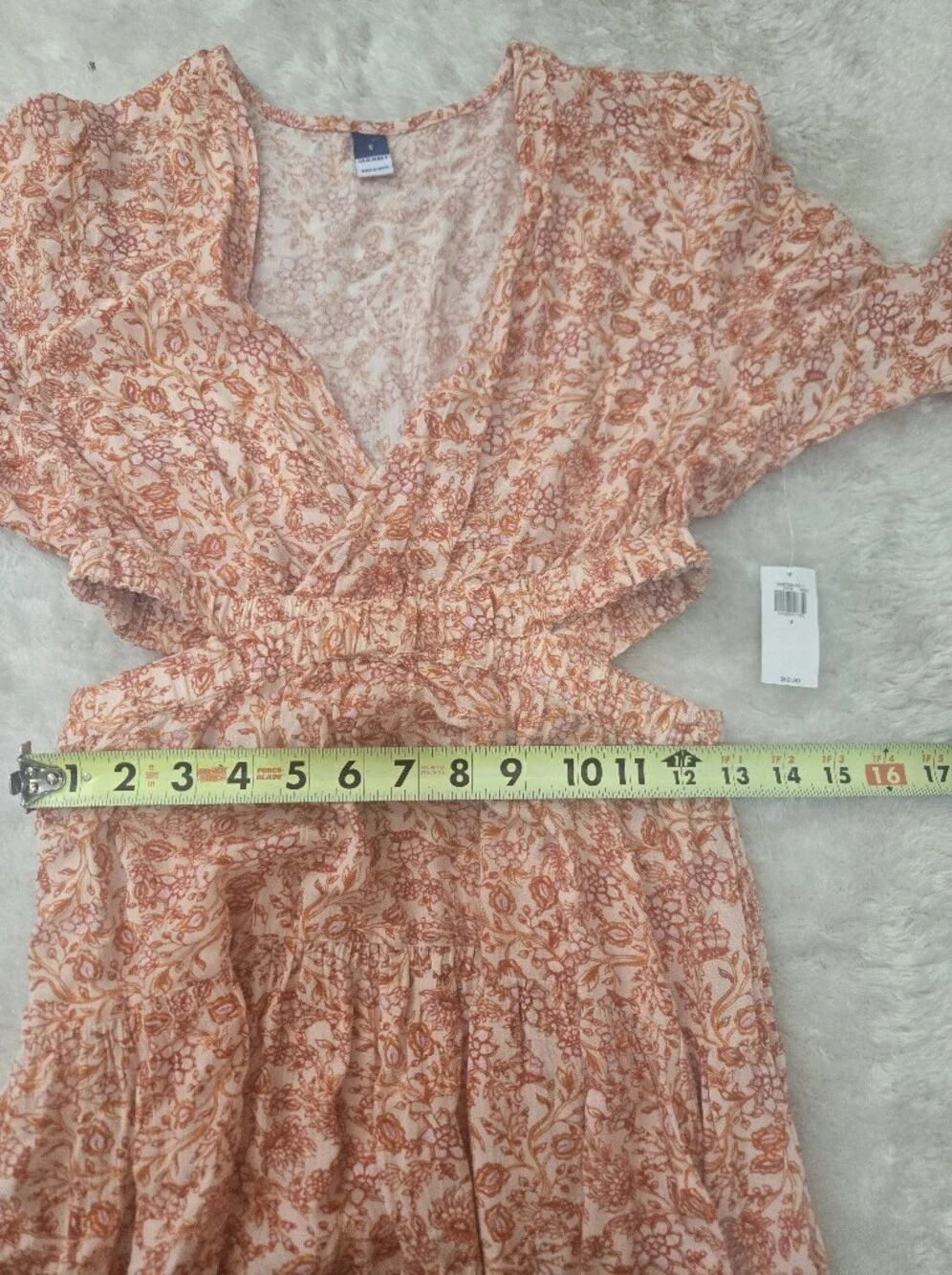 Old Navy Orange Floral Side Cutout Boho Chic Cottagecore Prairie Maxi Dress, S